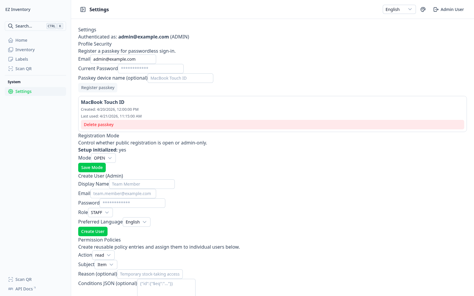 Settings overview