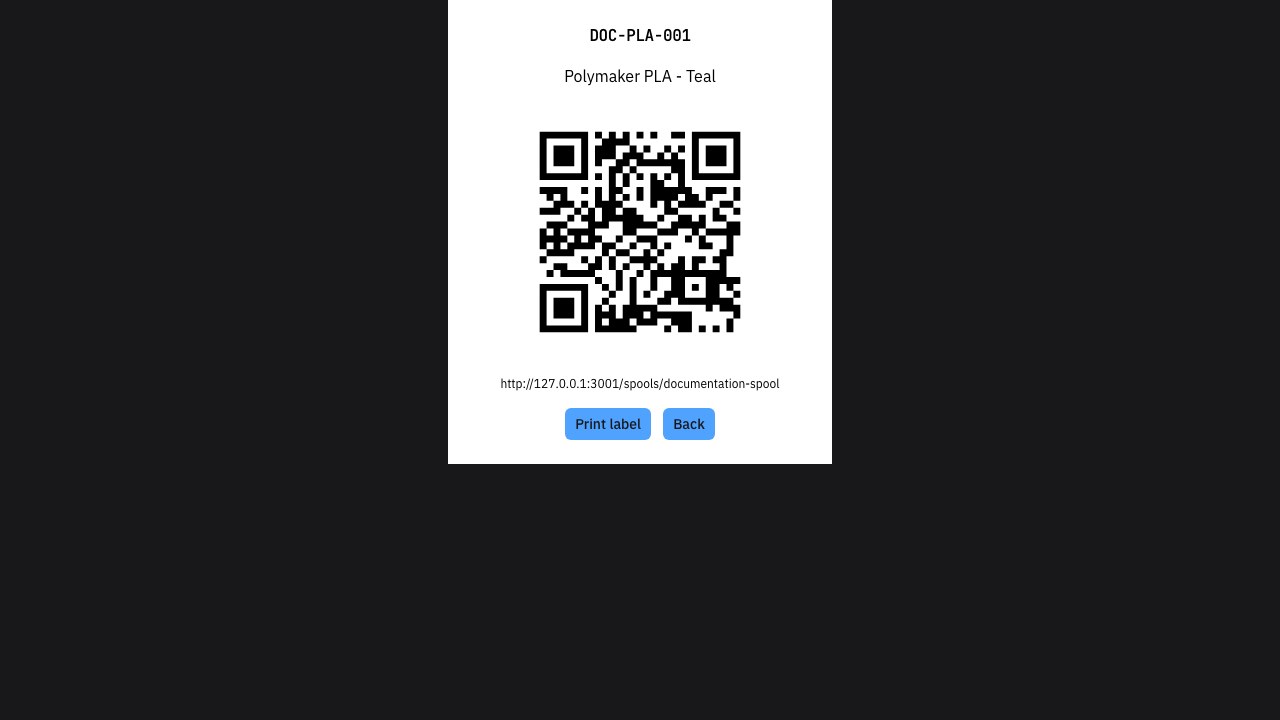 Printable spool label with an authenticated local detail URL