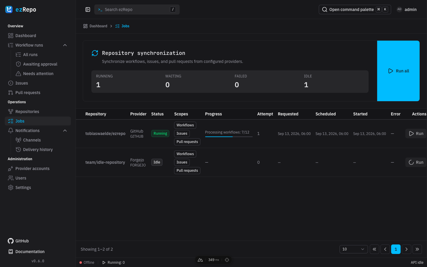 Repository synchronization jobs
