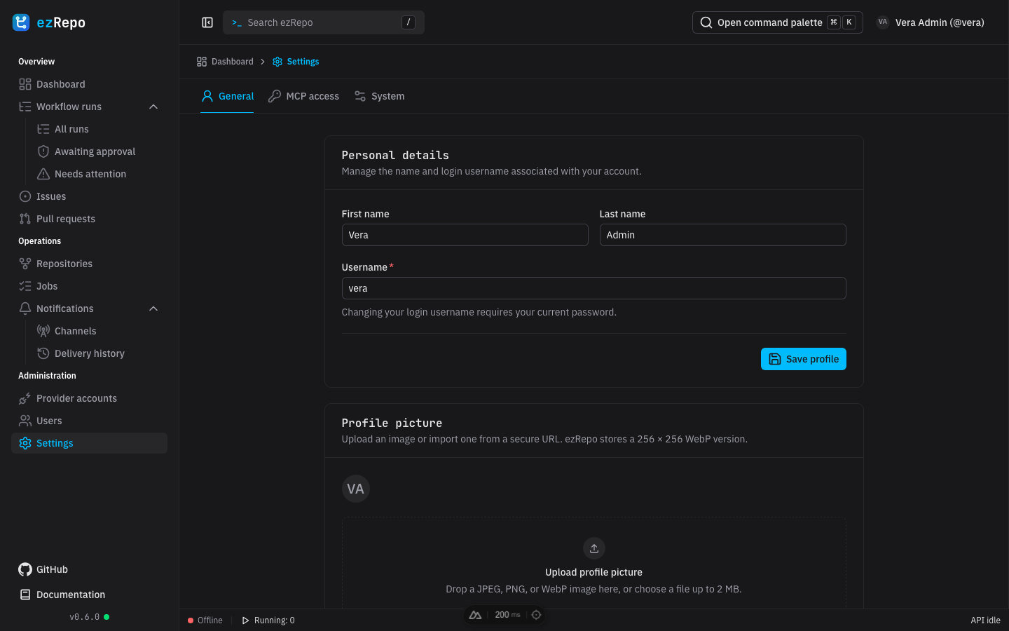Personal settings