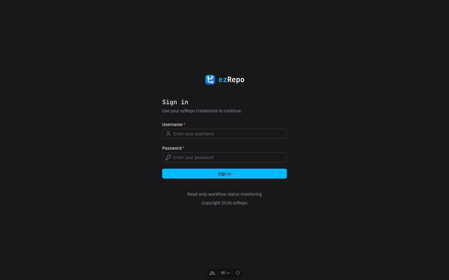 ezRepo sign-in page